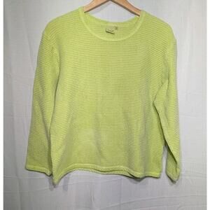 Focus‎ Womens Lime Green Waffle Knit Long Sleeve Top XL Casual Pullover Textured
